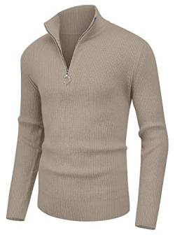 Sailwind Herren Pullover 1/4 Zip Polo Hals Pullover Für Männer Langarm Oberteile Gerippte Schildkröte Hals Viertel Zip Strickwaren Pullover (Khaki, 2XL) von Sailwind