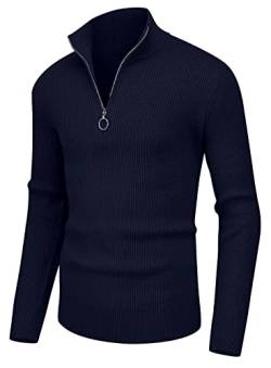 Sailwind Herren Pullover 1/4 Zip Polo Hals Pullover Für Männer Langarm Oberteile Gerippte Schildkröte Hals Viertel Zip Strickwaren Pullover (Marineblau, 2XL) von Sailwind