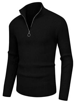 Sailwind Herren Pullover 1/4 Zip Polo Hals Pullover Für Männer Langarm Oberteile Gerippte Schildkröte Hals Viertel Zip Strickwaren Pullover (Schwarz, M) von Sailwind