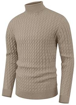 Sailwind Herren Pullover Rollkragen Pullover Twisted Knitted Tops Slim Fit Strickwaren Basic Einfarbig Pullover, Aa-Khaki, Large von Sailwind