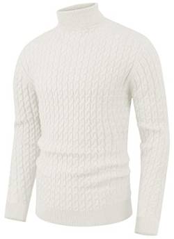 Sailwind Herren Pullover Rollkragen Pullover Twisted Knitted Tops Slim Fit Strickwaren Basic Einfarbig Pullover, Aa-weiß, Medium von Sailwind