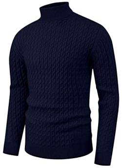 Sailwind Herren Pullover Rollkragen Pullover Twisted Knitted Tops Slim Fit Strickwaren Basic Einfarbig Pullover, Marineblau, Large von Sailwind