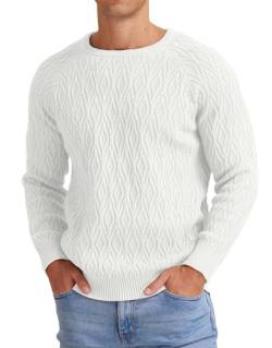 Sailwind Herren Zopfstrickpullover Casual Rundhalsausschnitt Warm Langarm Pullover Tops für Männer, weiß, X-Large von Sailwind