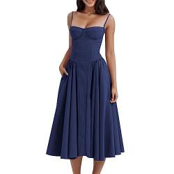 Abendkleid Elegant für Hochzeit A Linie Cocktailkleid Damen Lang Chiffon Abschlusskleid V-Ausschnitt Spitzenkleid (01#blau, L) von Saingace
