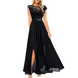 Brautmutterkleid Damen Elegant Spitzenkleid Chiffon Rundhalsausschnitt Abendkleid Cocktailkleid A-Linie Lang Spitzen Hochzeit Kleider Formell Ballkleid von Saingace