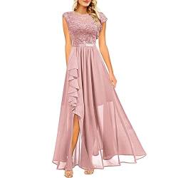 Brautmutterkleid Damen Elegant Spitzenkleid Chiffon Rundhalsausschnitt Abendkleid Cocktailkleid A-Linie Lang Spitzen Hochzeit Kleider Formell Ballkleid von Saingace