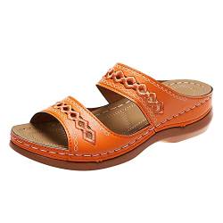 Damen Pantoletten Korfu - Modische Sandalen mit 2 verstellbaren Riemen - Herren Hausschuhe mit Sohle aus feinstem Veloursleder und Natur Kork-Fussbett 37-42 (Orange, 43) von Saingace