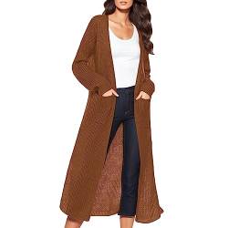 Leichter Damen-Strickjacke mit Langen Ärmeln drapierter vorne offener Pullover hohem Saum und Taschen Damen lockerer fauler Strickwaren Schlitz große Tasche Strickjacke Langer dünner Mantel von Saingace