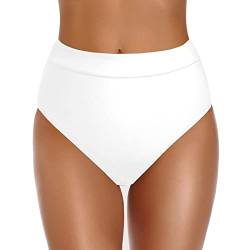 Saingace Damen Bikinihose Bauchweg Badeshorts Schwarz Retro Ruched Bikini Hosen Badeanzug Bikini Unterteil Bikinislip für Frauen Damen-Badehose mit hoher Taille,Sport-Yoga-Shorts (Weiss, M) von Saingace