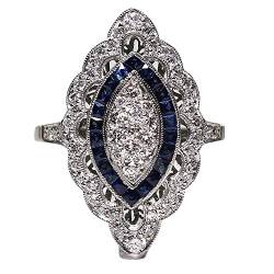 Saingace Geschenk für Damen kubisches Band modischer Silberschmuck Ring mit Kristall-Zirkonia-Ringen Volldiamant-Strass-Zirkon-Ring-Rhombus (Silber, 6) von Saingace