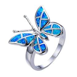 Saingace Ringschmuck für Freundin Schmuckringe modischer Ringstil Opal-Hochzeitsgeschenke Schmetterlings-Ring-Schmuck (Blau, 5) von Saingace