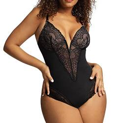 Saingace Spitzen-Bodysuit für Damen - Shapewear-Bodysuit für Damen, Bauchkontrolle, Body Shaper, sexy tiefer V-Spitzen-Bodysuit mit Druckknopfverschluss von Saingace