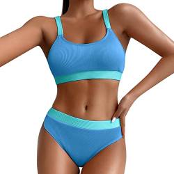 Sport Bikini Damen Gepolstert Push Up Bikini Set Gerippte Bustier Breite Träger Bikinis Bademode Strandmode Sportlich High Waist Bikini-Sets für Damen Zweiteiliger Badeanzug Swimsuit (A, M) von Saingace