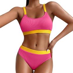 Sport Bikini Damen Gepolstert Push Up Bikini Set Gerippte Bustier Breite Träger Bikinis Bademode Strandmode Sportlich High Waist Bikini-Sets für Damen Zweiteiliger Badeanzug Swimsuit (B, L) von Saingace