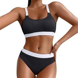 Sport Bikini Damen Gepolstert Push Up Bikini Set Gerippte Bustier Breite Träger Bikinis Bademode Strandmode Sportlich High Waist Bikini-Sets für Damen Zweiteiliger Badeanzug Swimsuit (Schwarz, M) von Saingace