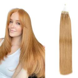 Saisifen Mikroschleife HaarverläNgerungen 27# Honig-Blondine Glattes Menschliches Haar 50 SträNge 1g/SträHnen Mikroverbindung HaarverläNgerung 16 Zoll(41cm) von Saisifen
