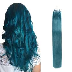 Saisifen Mikroschleife HaarverläNgerungen Pfau-Blau Glattes Menschliches Haar 50 SträNge 1g/SträHnen Mikroverbindung HaarverläNgerung 16 Zoll(41cm) von Saisifen