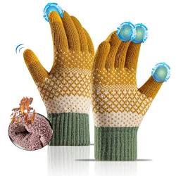 Sakiida Winter handschuhe Herren Damen - Thermo Winterhandschuhe - Touchscreen Damen Warme Thermohandschuhe - Imitation Kaschmir Dehnbares Material (Gelbes Muster) von Sakiida