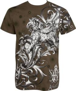 Lion and Vines T-Shirt aus Baumwolle für Männer - Olive/X-Large von Sakkas