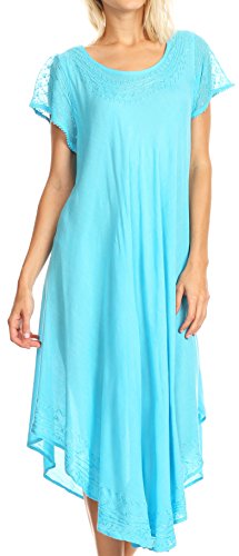 Sakkas 00931 Tägliches Essentials Cap Sleeve Kaftan Kleid/Cover Up - Türkis - One Size von Sakkas