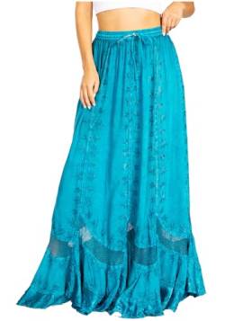 Sakkas 13225 - Ivy Second Maxi-Boho-Rock mit elastischer Taille und bestickter A-Linie für Damen – Türkis – OS von Sakkas