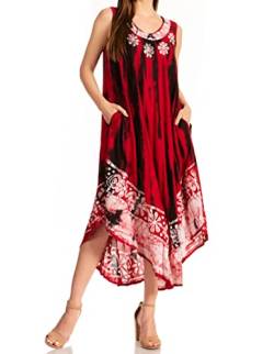 Sakkas 15009 - Alexis gesticktes langes ärmelloses BlumenCaftan Kleid/Cover Up - Rot - OS von Sakkas