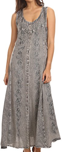 Sakkas 15221 - Maya Floral Embroidegrey Ärmelloser Button Up Rayon Kleid - Grau - 1X / 2X von Sakkas