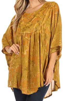 Sakkas 16031 - Cleeo Lange, breite Krawatten-Spitze gestickte Sequin Poncho Bluse Top Cover Up - Olive - OS von Sakkas