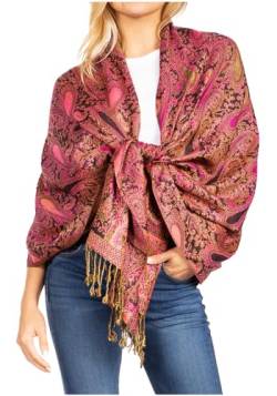 Sakkas 16125 - Kalin Lange Wide Woven Patterned Fringe Quaste Pashmina Schal/Schal - Pink/Schwarz - OS von Sakkas