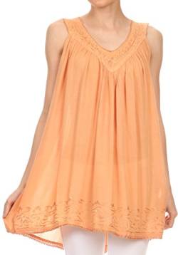 Sakkas 16521 - Rita Frauen Picot Trim V-Ausschnitt Tank-Bluse mit Seqins und Stickerei - Dusty Peach - OS von Sakkas