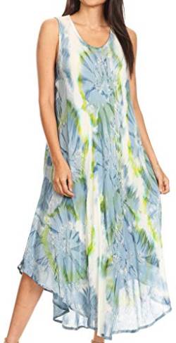 Sakkas 16801 - Laeila Tie Dye gewaschen Lange Lange ärmellose Tank Top Kaftan Kleid/vertuschen - grau/weiß - OS von Sakkas