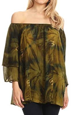 Sakkas 17035 - Alania Aquarell Tie Dye Doppel Bell-T-Shirt Bluse - Olive/Beige - OS von Sakkas