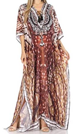 Sakkas 17208 - LongKaftan Georgettina Ligthweight Printed Long Kaftan Kleid/Cover Up - 17208-BlackWhiteMulti -OS von Sakkas