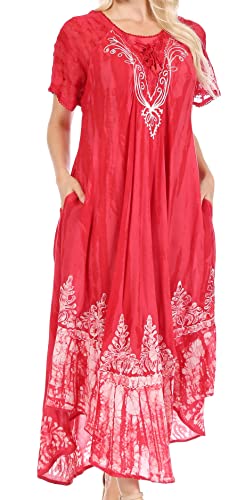 Sakkas 17260 - Devora Frauen Maxi Nightgown Kaftan Kaftan Kleid Tie Dye Batik & Korsett - Blush - OS von Sakkas