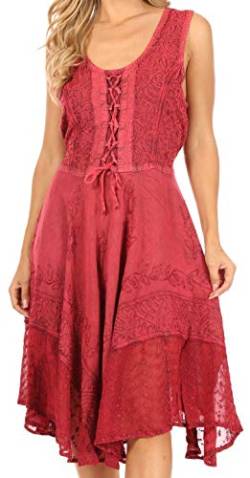 Sakkas 17321 - Magdilena Stonewashed Korsett Front Besticktes Kleid - Fuchsia - S/M von Sakkas