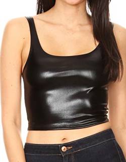 Sakkas 18-1507 - Frauen Stretchy Sleeveless Liquid Metallic Club Crop Tank Top Made in USA - Schwarz - 1X von Sakkas