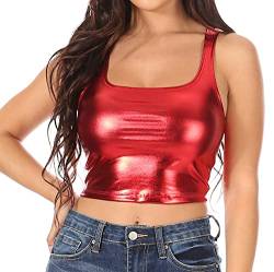 Sakkas 18-1507 - Stretchiges ärmelloses, flüssigmetallisches Club-Crop-Tanktop für Damen Rot - M. von Sakkas