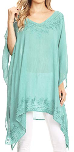 Sakkas 1801 - Regina Frauen leichte Stonewashed Poncho Top Bluse Kaftan vertuschen - Aqua - OS von Sakkas