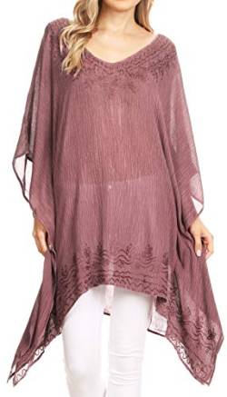 Sakkas 1801 - Regina Frauen leichte Stonewashed Poncho Top Bluse Kaftan vertuschen - Fuchsia - OS von Sakkas