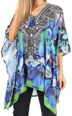 Sakkas 1825 - Aymee Damen Caftan Poncho Cover Up V-Ausschnitt Top Mit Strass schnüren - SCB311-Blue - OS von Sakkas