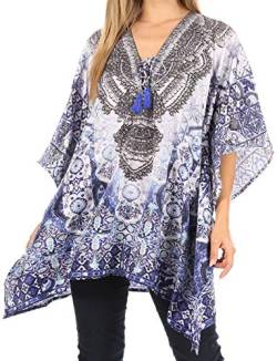 Sakkas 1825 - Aymee Damen Caftan Poncho Cover Up V-Ausschnitt Top Mit Strass schnüren - TB269-Blue - OS von Sakkas