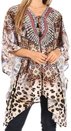 Sakkas 1825 - Aymee Damen Caftan Poncho Cover Up V-Ausschnitt Top Mit Strass schnüren - TRBR274-Brown - OS von Sakkas