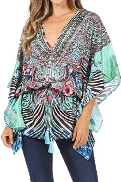 Sakkas 1901 - Danis Damen Oversized Casual Pullover V-Ausschnitt Kurzarm Boho Top Bluse - 473 - OS von Sakkas