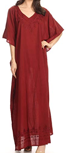 Sakkas 1901 - Favi Womens Casual Langes Maxikleid Caftan Cover Up Loungewear Rayon - Rot - OS von Sakkas