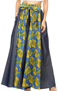 Sakkas 19065 - Amarella Womens African Print Weite Hose mit Taschen und elastischem Bund - 115-BlueYellowMulti - OS von Sakkas