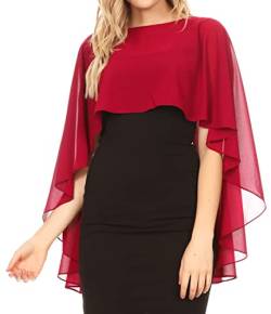 Sakkas 1921 - Anya Women's Soft Chiffon Wedding Bridesmaid Bridal Cape Wrap Bolero Shrug - Rot - OS von Sakkas