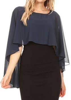 Sakkas 1921 - Anya Womens Chiffon Brautjungfer Braut Cape Wickel Bolero Shrug - Navy - OS von Sakkas