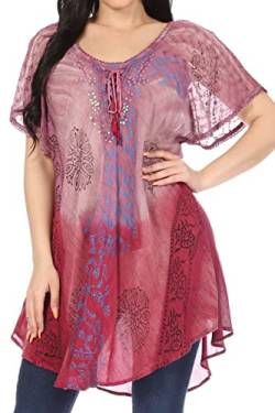 Sakkas 19218 - Marzia Frauen Loose Fit Kurzarm Lässige Batik Batik Bluse Top Tunika - 19208 - Pink von Sakkas