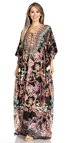 Sakkas 2001 - Yeni Damen Kurzarm V-Ausschnitt Sommer Floral Langes Kaftan Kleid Cover-up - 493 - OS von Sakkas