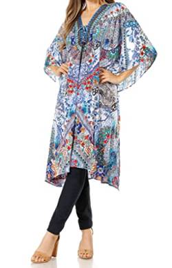 Sakkas 2002 - Zeni Damen Kurzarm V-Ausschnitt Kaftan Kleid Sommer Blumendruck Cover-up - 501 - OS von Sakkas